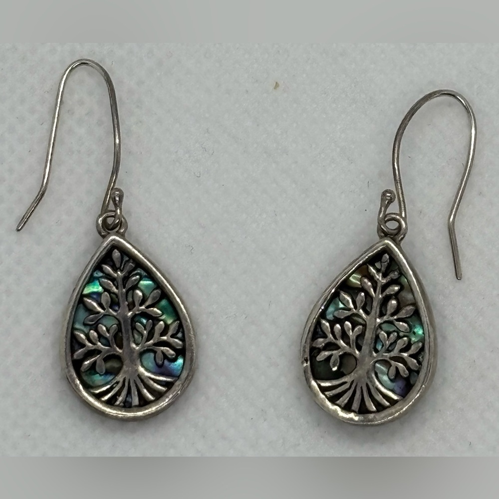 ABALONE SHELL STERLING SILVER TEARDROP DANGLE EARRINGS - Picture 2 of 5
